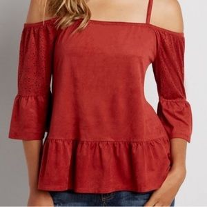 MAURICES WOMENS FAUX SUEDE OFF SHOULDER.rust color. Plus size 1